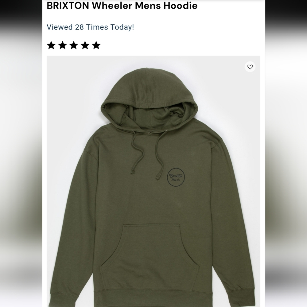 Brixton Wheeler Men's Green Hoodie Size Small